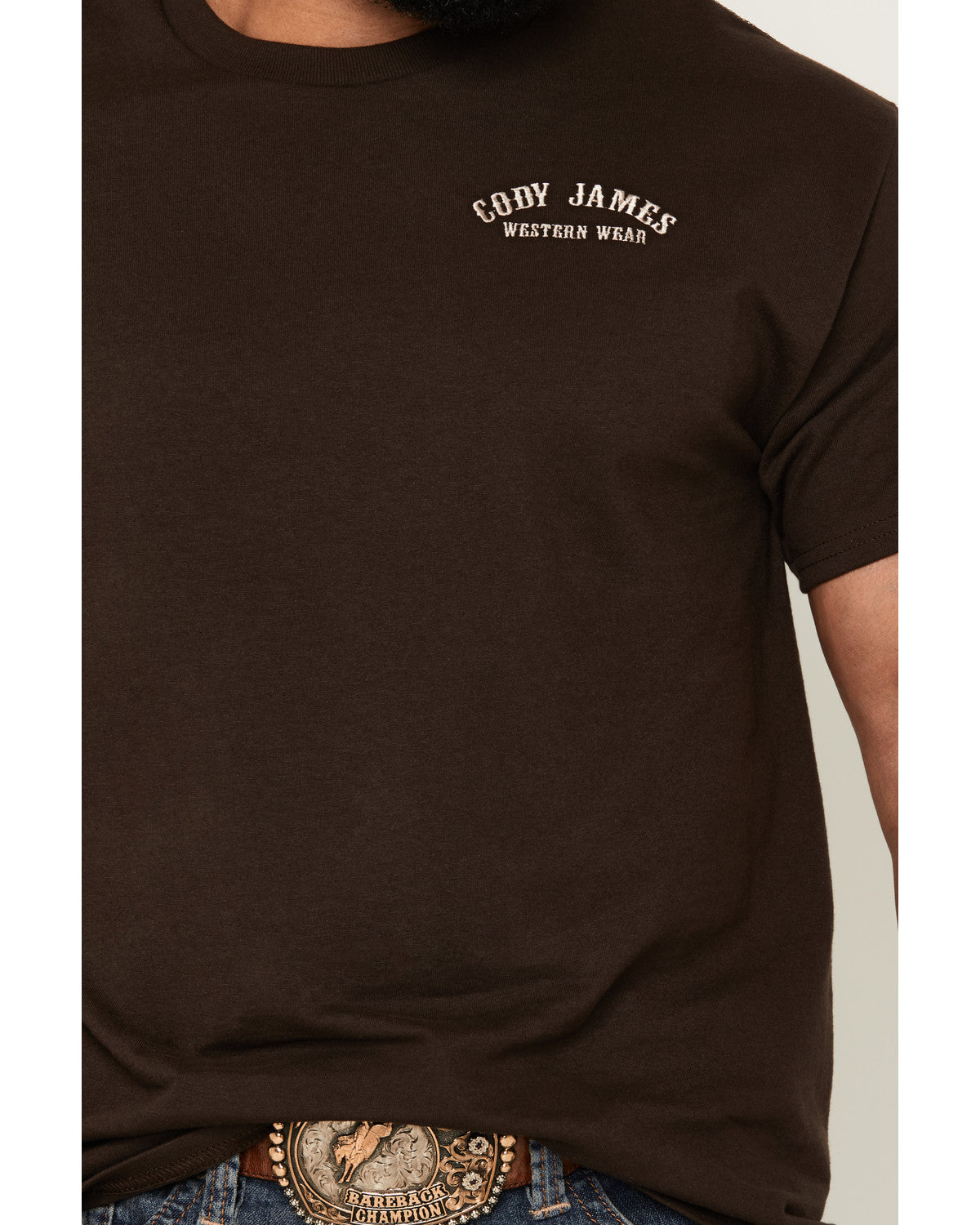 Men's Embroidered Text Short Sleeve Graphic T-Shirt Dark Brown