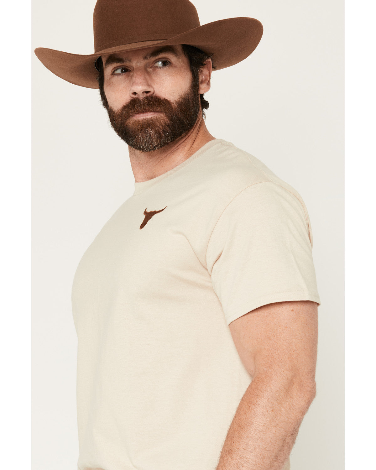 Men's Bull Skull Embroidered Short Sleeve Graphic T-Shirt Tan