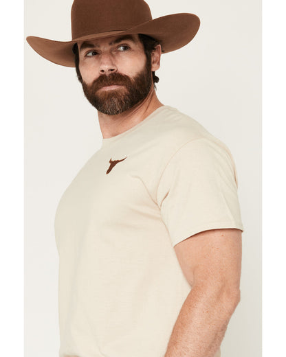 Men's Bull Skull Embroidered Short Sleeve Graphic T-Shirt Tan