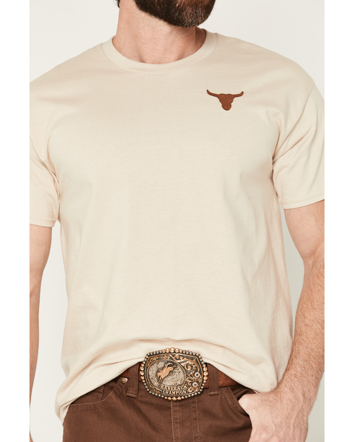 Men's Bull Skull Embroidered Short Sleeve Graphic T-Shirt Tan