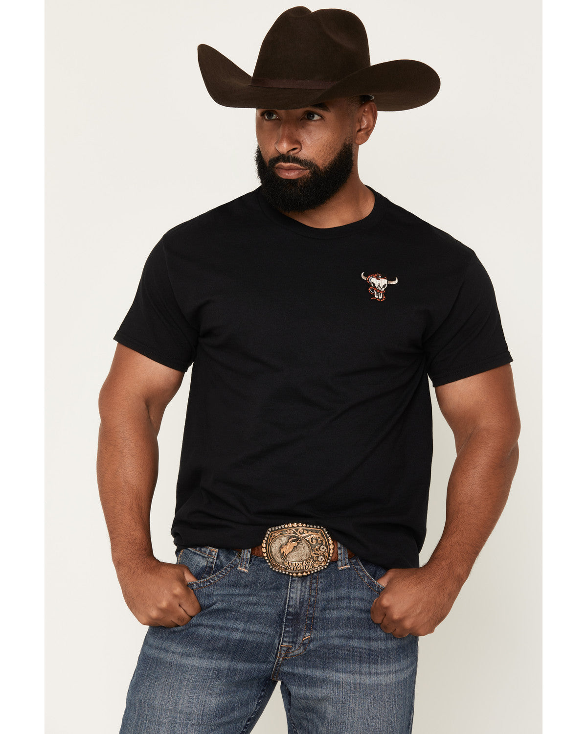 Men's Skull and Snake Embroidered Short Sleeve Graphic T-Sh Black