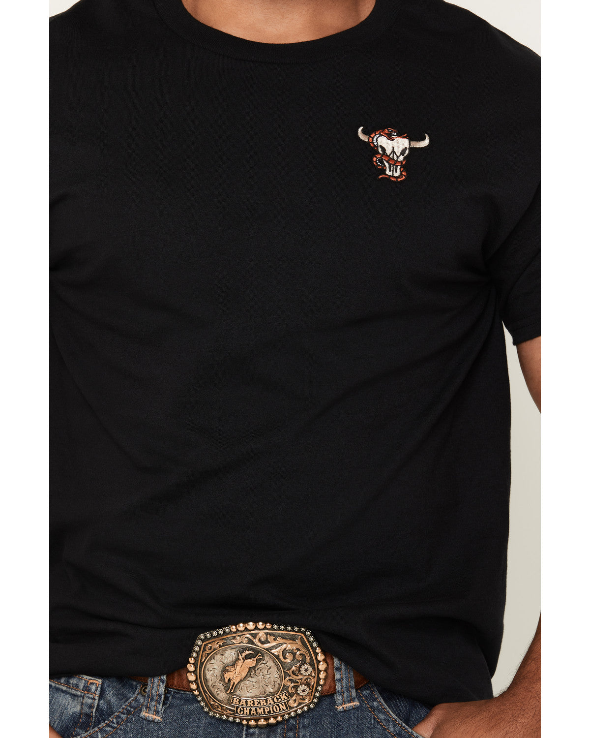 Men's Skull and Snake Embroidered Short Sleeve Graphic T-Sh Black