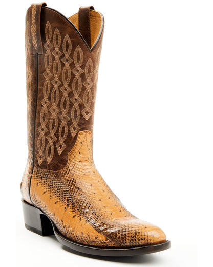 Men's Exotic Water Snake Western Boots - Round Toe Brown