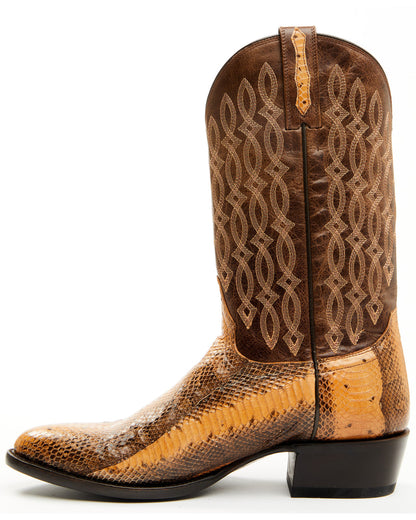 Men's Exotic Water Snake Western Boots - Round Toe Brown