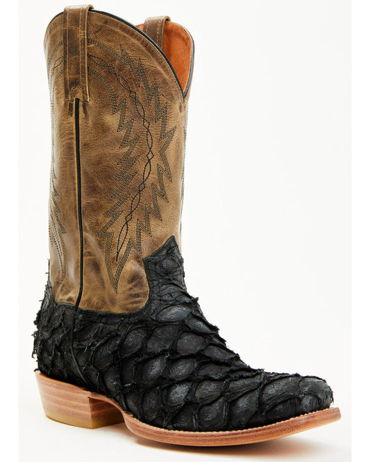 Men's Vaqueras Exotic Pirarucu Western Boots - Square Toe Black