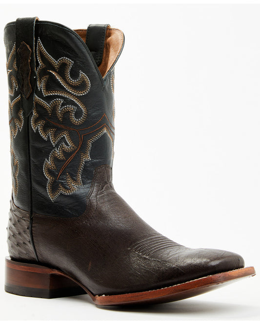 Men's Exotic Ostrich Western Boots - Broad Square Toe Chocolate