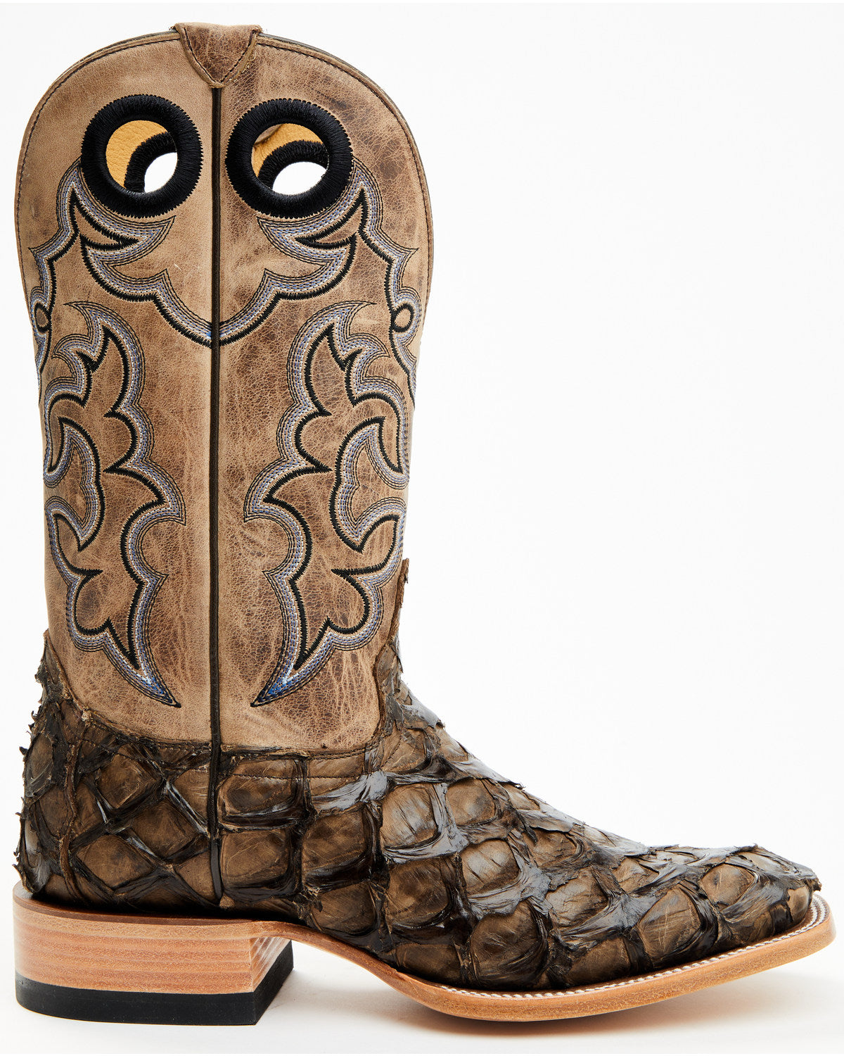Men's Exotic Pirarucu Western Boots - Broad Square Toe Brown