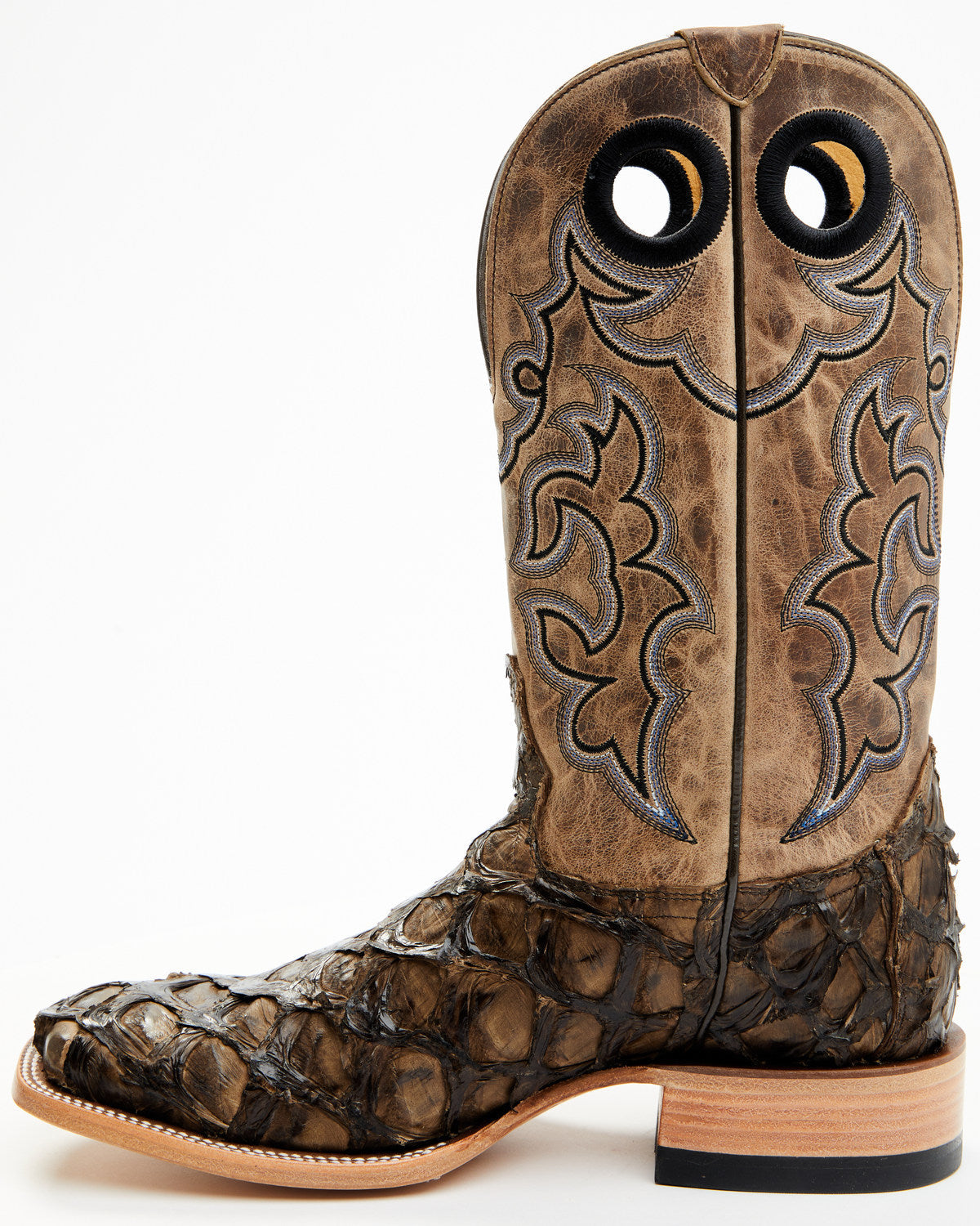 Men's Exotic Pirarucu Western Boots - Broad Square Toe Brown