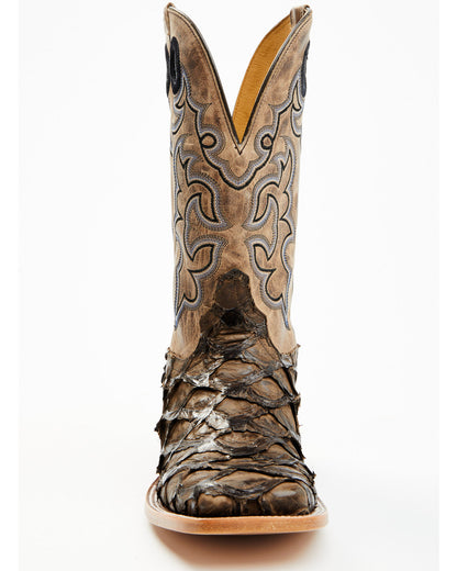 Men's Exotic Pirarucu Western Boots - Broad Square Toe Brown