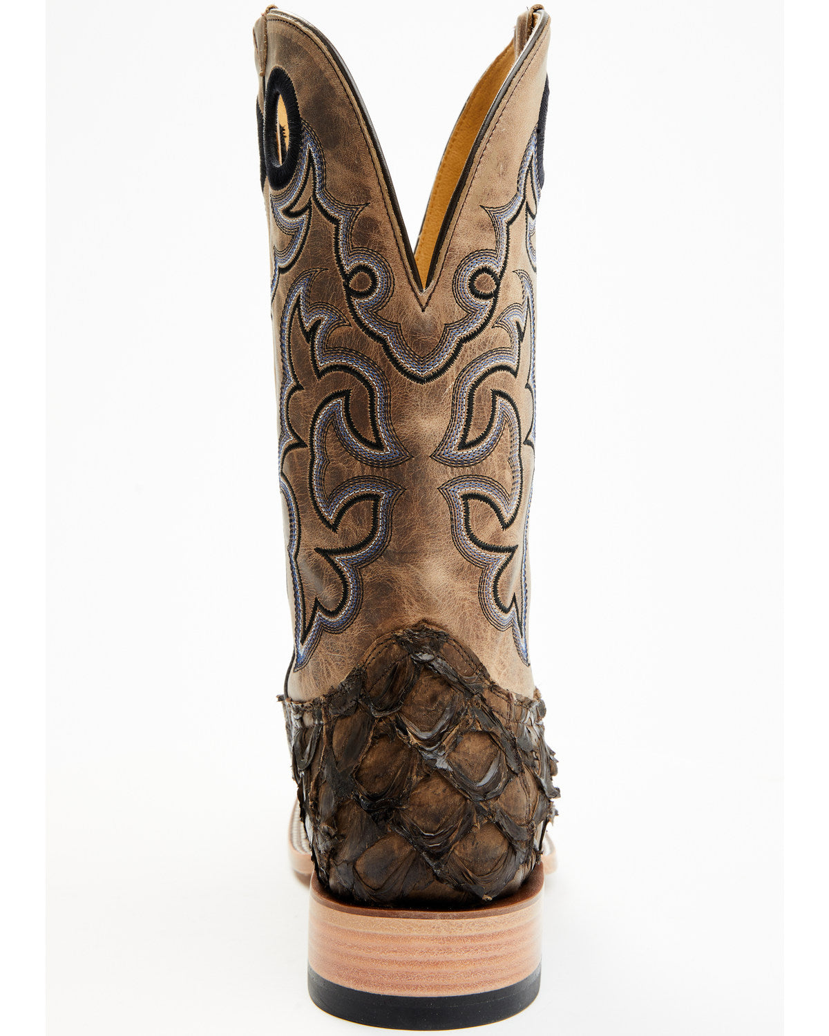 Men's Exotic Pirarucu Western Boots - Broad Square Toe Brown