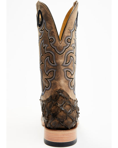 Men's Exotic Pirarucu Western Boots - Broad Square Toe Brown
