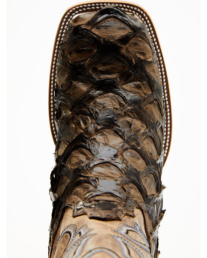Men's Exotic Pirarucu Western Boots - Broad Square Toe Brown