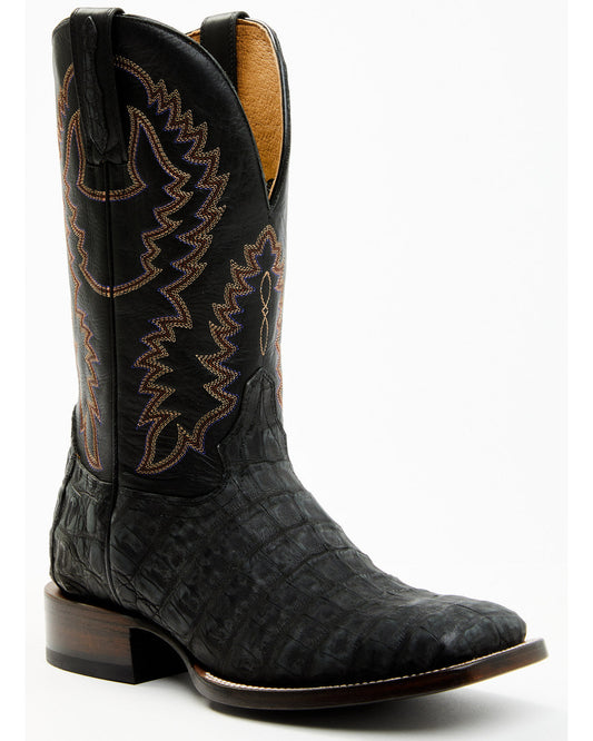 Men's Exotic Caiman Belly Western Boots - Broad Square Toe Black