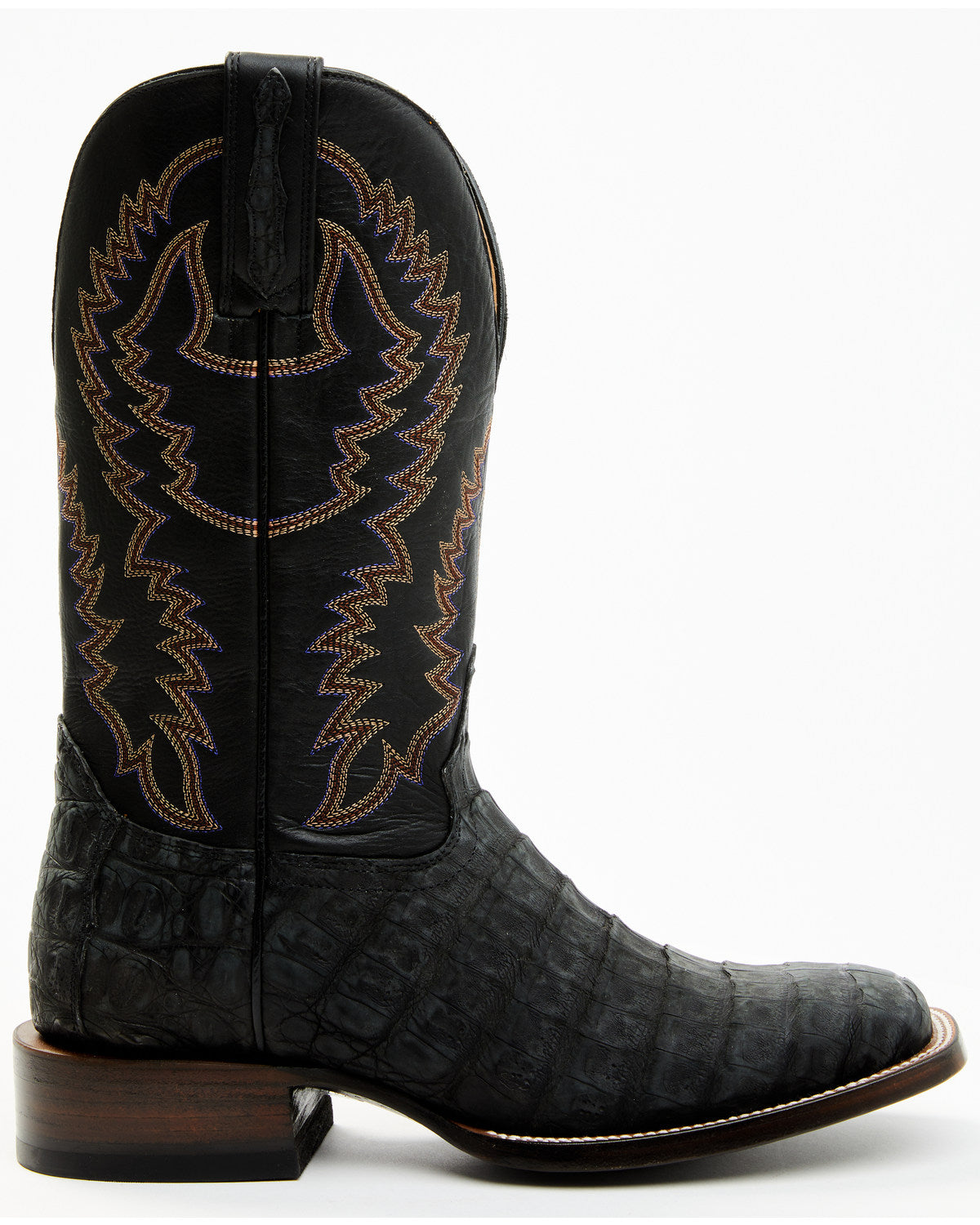 Men's Exotic Caiman Belly Western Boots - Broad Square Toe Black