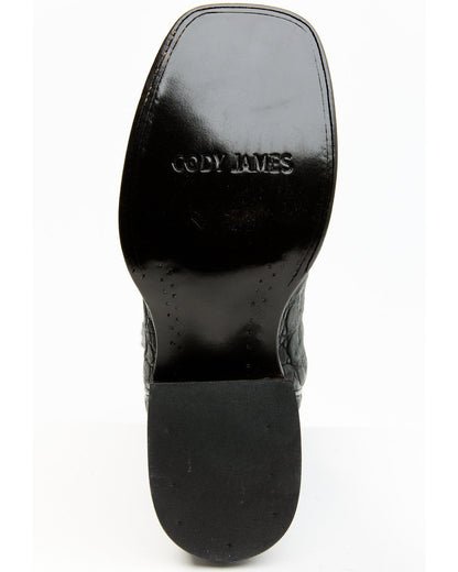Men's Exotic Caiman Belly Western Boots - Broad Square Toe Black