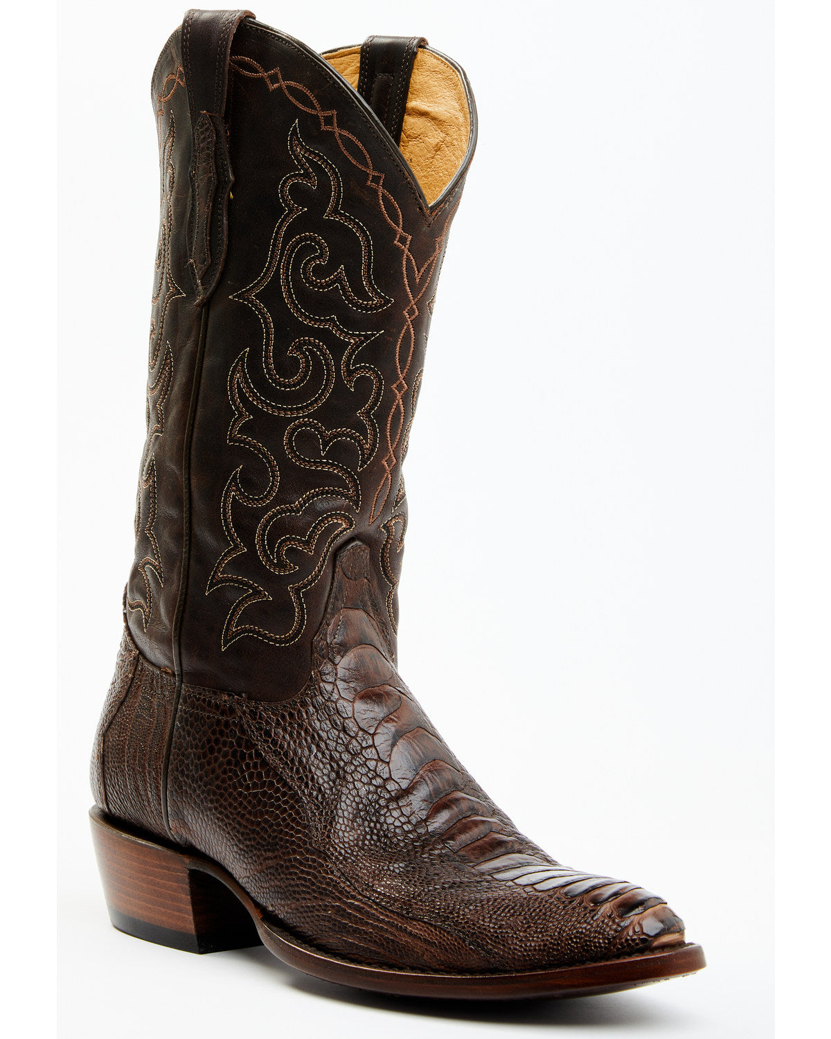 Men's Exotic Ostrich Leg Western Boots - Round Toe Brown