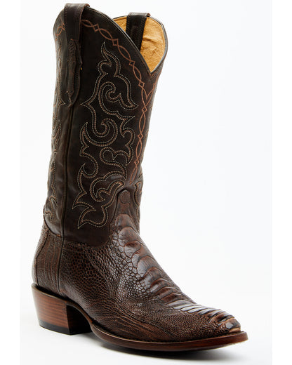 Men's Exotic Ostrich Leg Western Boots - Round Toe Brown