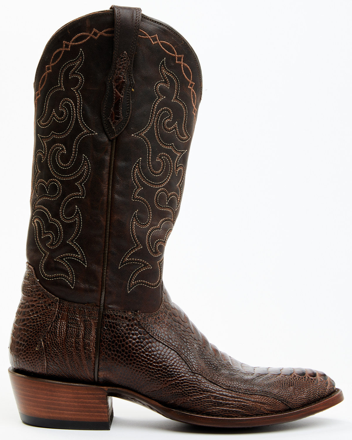 Men's Exotic Ostrich Leg Western Boots - Round Toe Brown