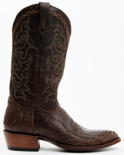 Men's Exotic Ostrich Leg Western Boots - Round Toe Brown