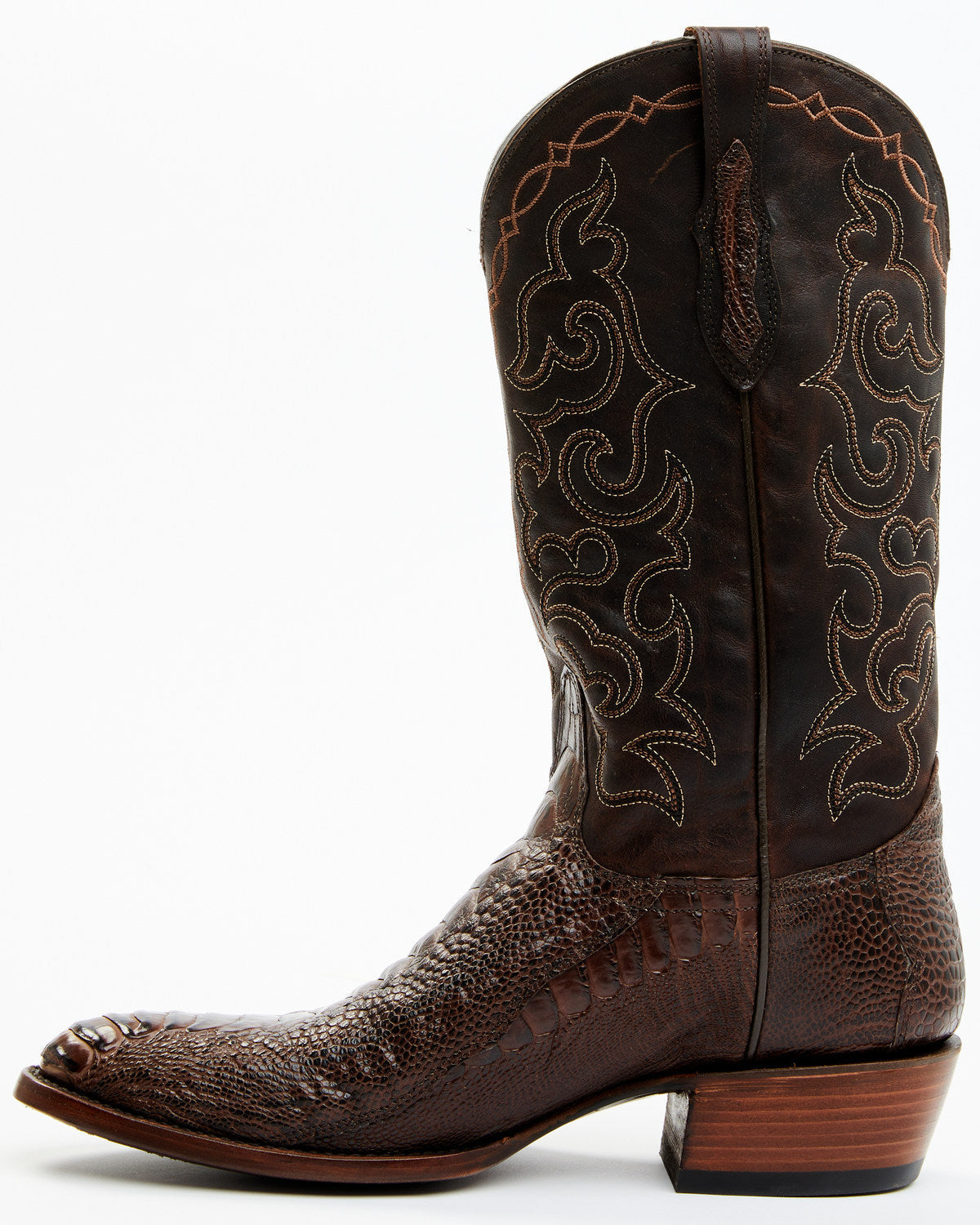 Men's Exotic Ostrich Leg Western Boots - Round Toe Brown