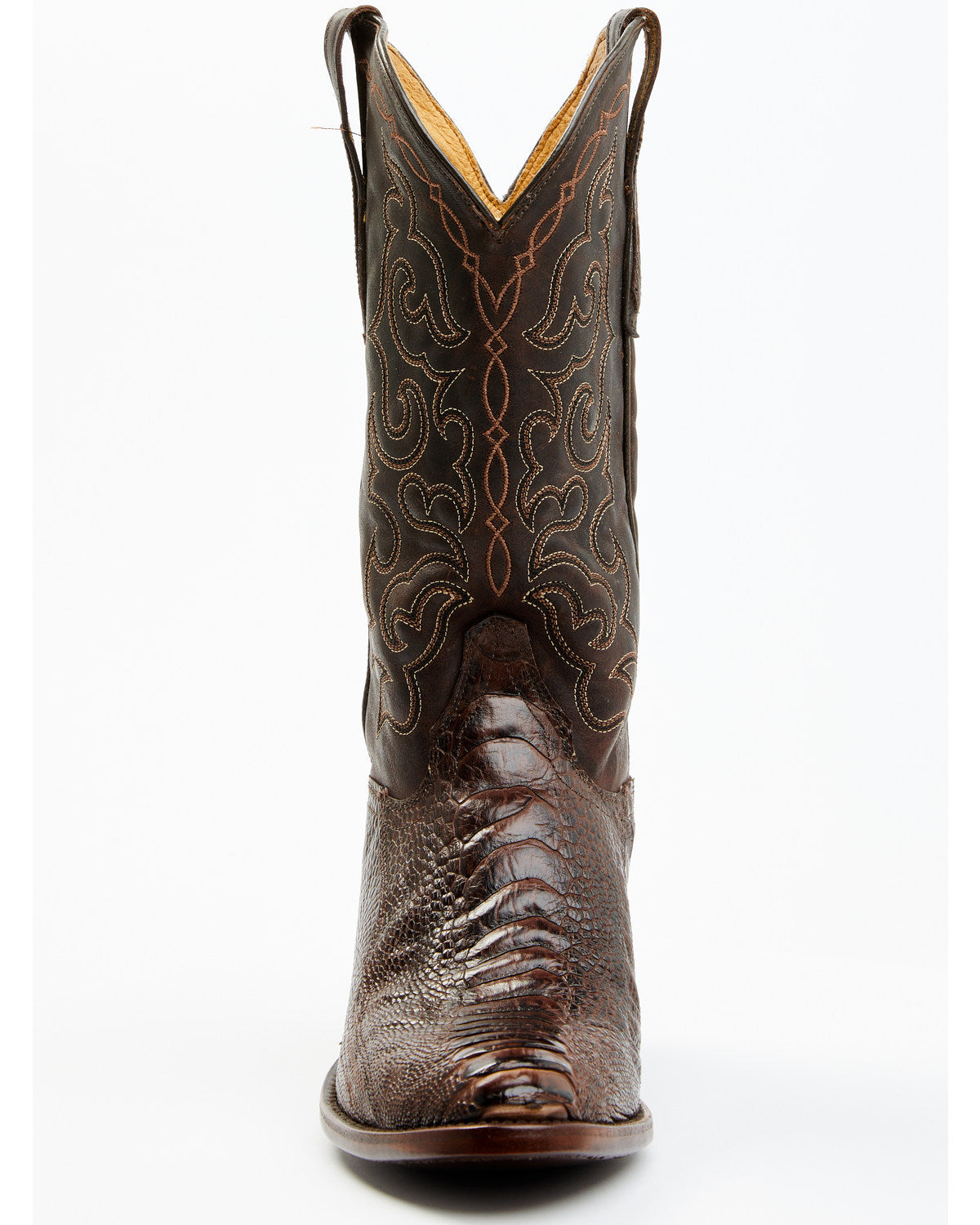 Men's Exotic Ostrich Leg Western Boots - Round Toe Brown