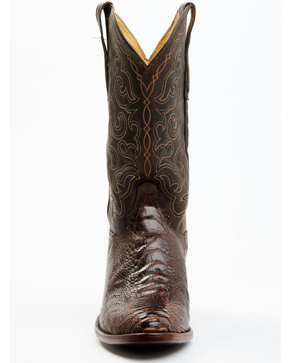 Men's Exotic Ostrich Leg Western Boots - Round Toe Brown