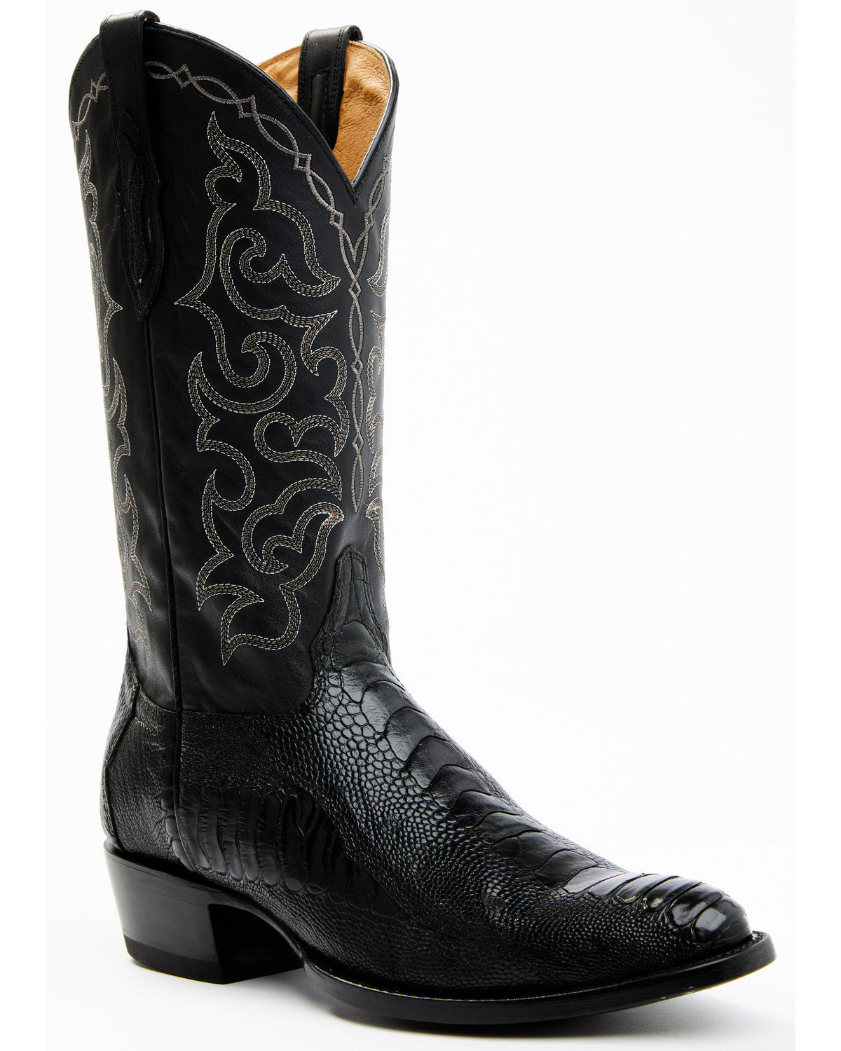 Men's Exotic Ostrich Leg Western Boots - Round Toe Black