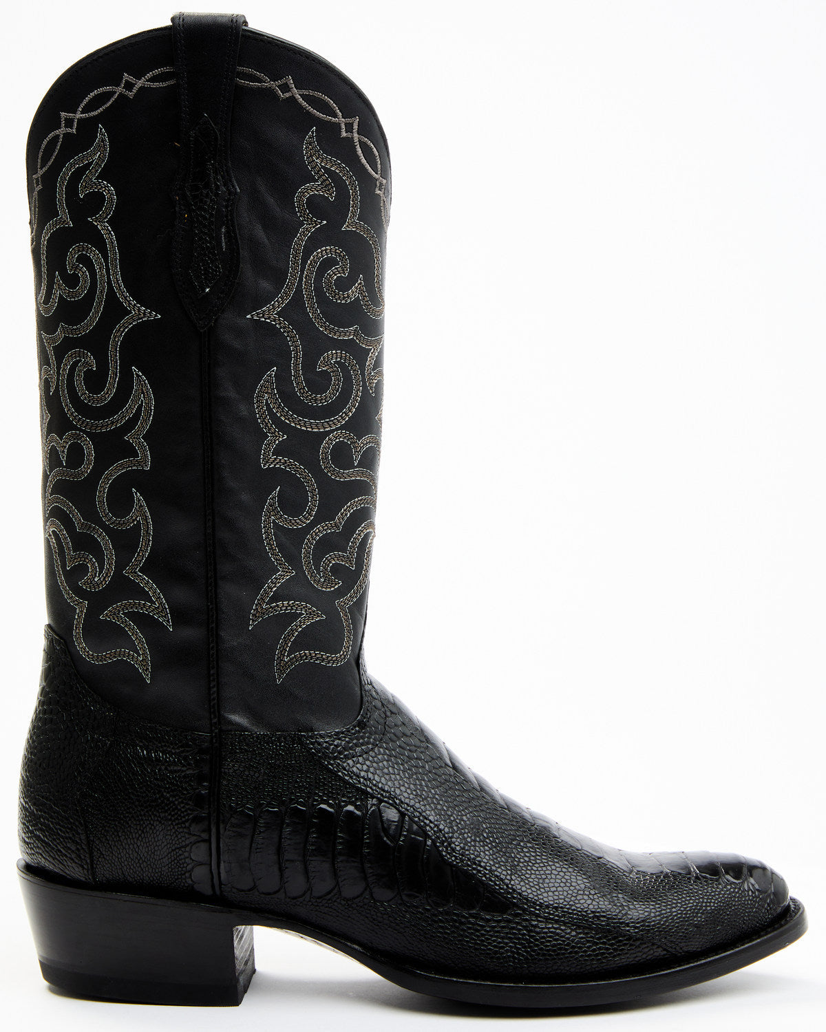 Men's Exotic Ostrich Leg Western Boots - Round Toe Black