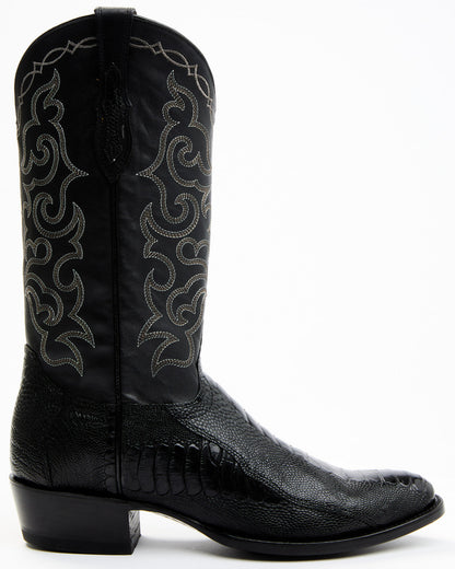 Men's Exotic Ostrich Leg Western Boots - Round Toe Black