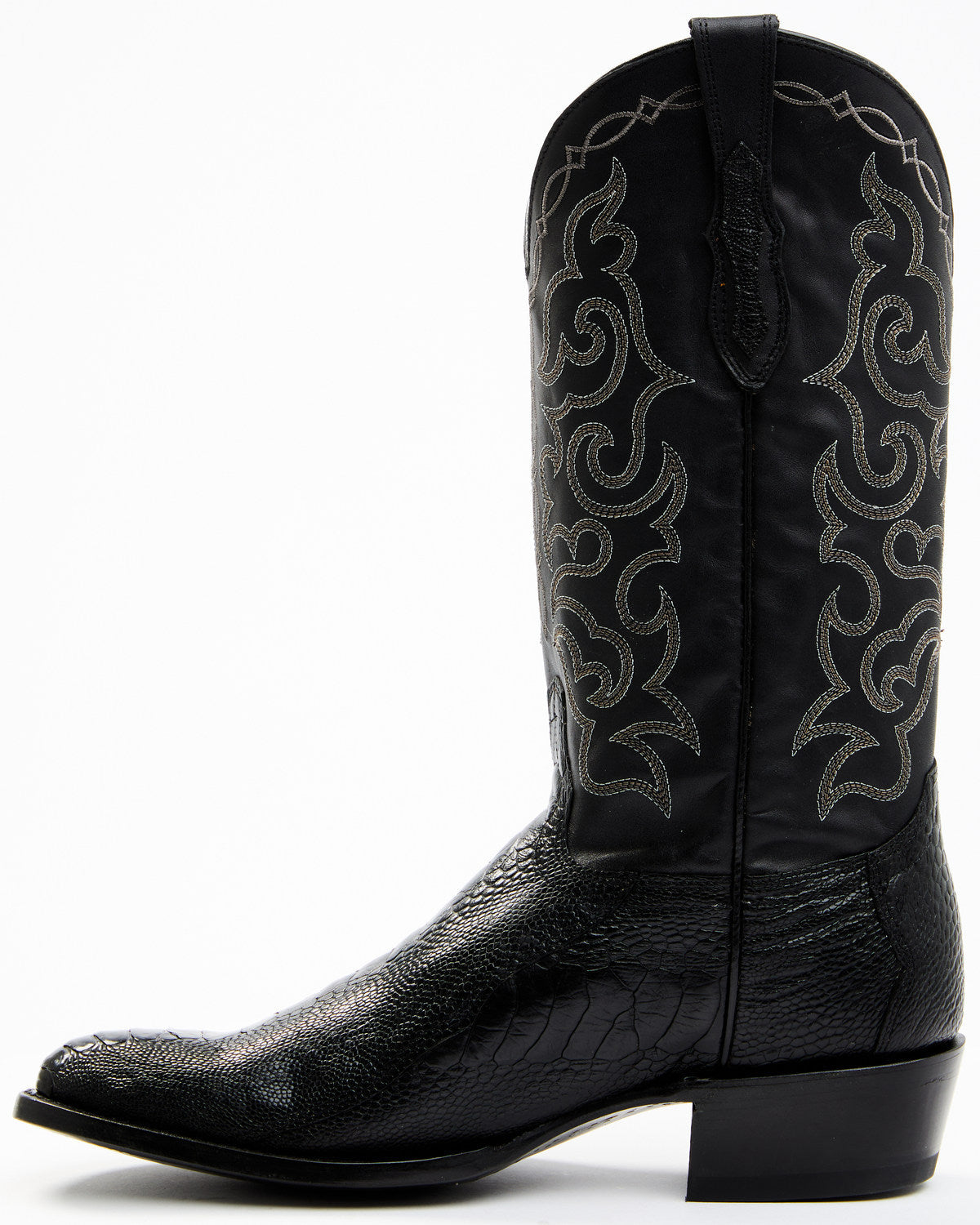 Men's Exotic Ostrich Leg Western Boots - Round Toe Black