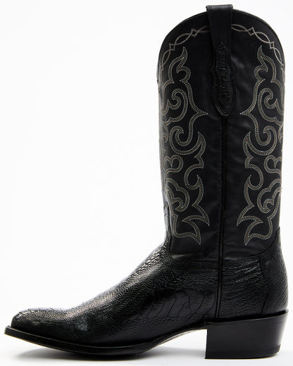 Men's Exotic Ostrich Leg Western Boots - Round Toe Black