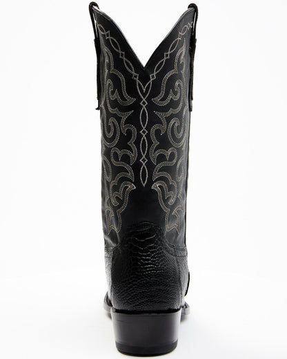 Men's Exotic Ostrich Leg Western Boots - Round Toe Black