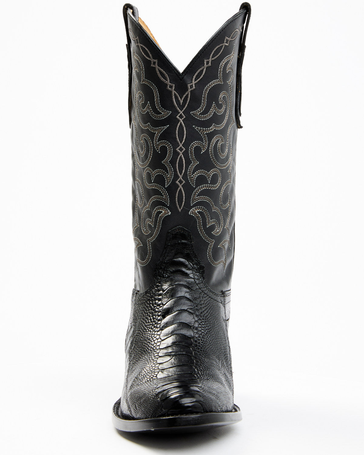 Men's Exotic Ostrich Leg Western Boots - Round Toe Black