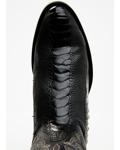 Men's Exotic Ostrich Leg Western Boots - Round Toe Black