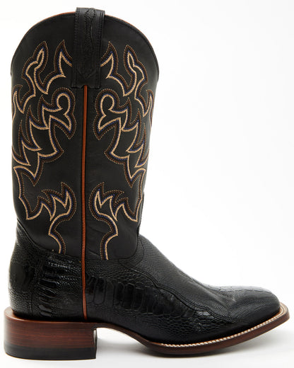 Men's Exotic Ostrich Leg Western Boots - Broad Square Toe Black