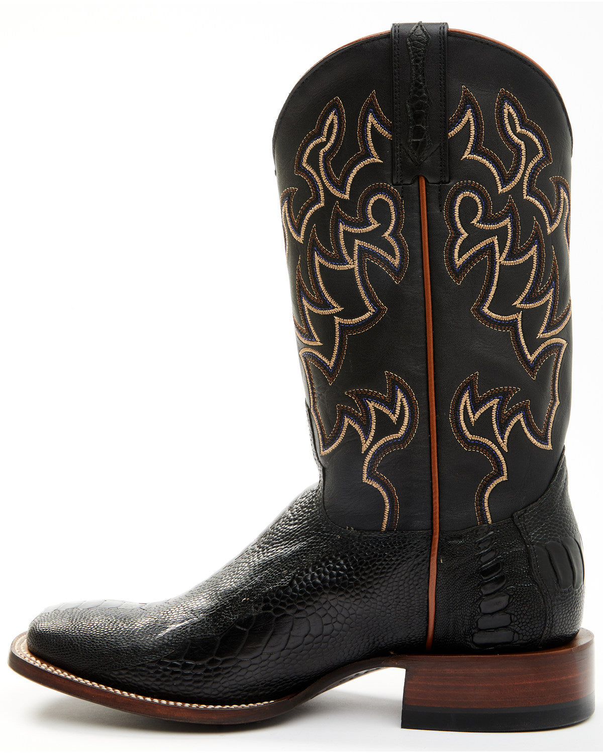 Men's Exotic Ostrich Leg Western Boots - Broad Square Toe Black
