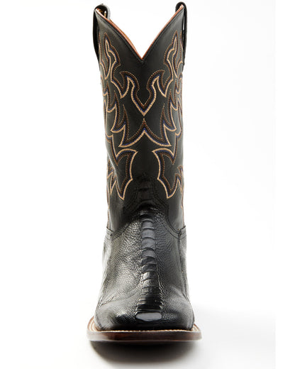 Men's Exotic Ostrich Leg Western Boots - Broad Square Toe Black