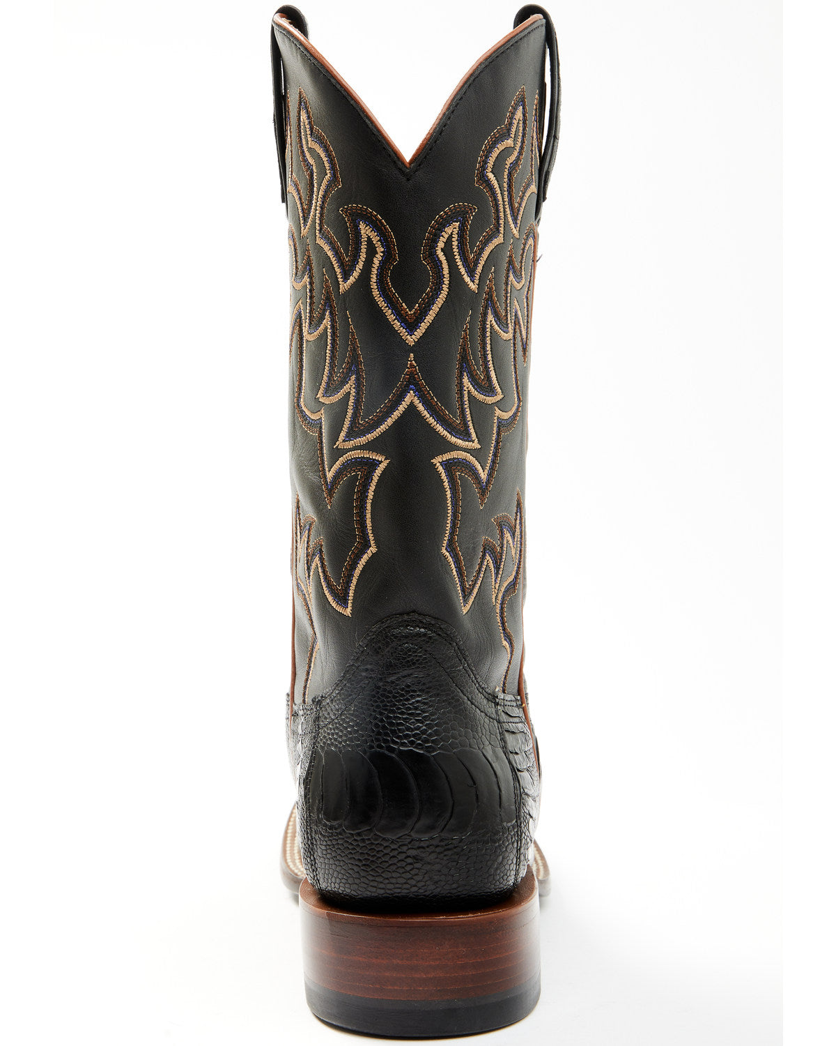Men's Exotic Ostrich Leg Western Boots - Broad Square Toe Black