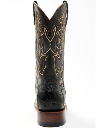 Men's Exotic Ostrich Leg Western Boots - Broad Square Toe Black