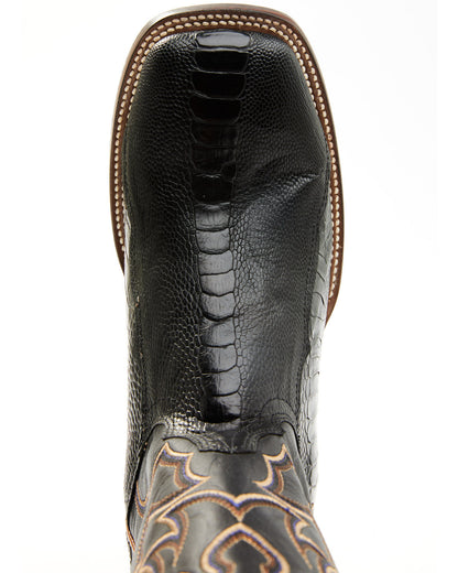 Men's Exotic Ostrich Leg Western Boots - Broad Square Toe Black