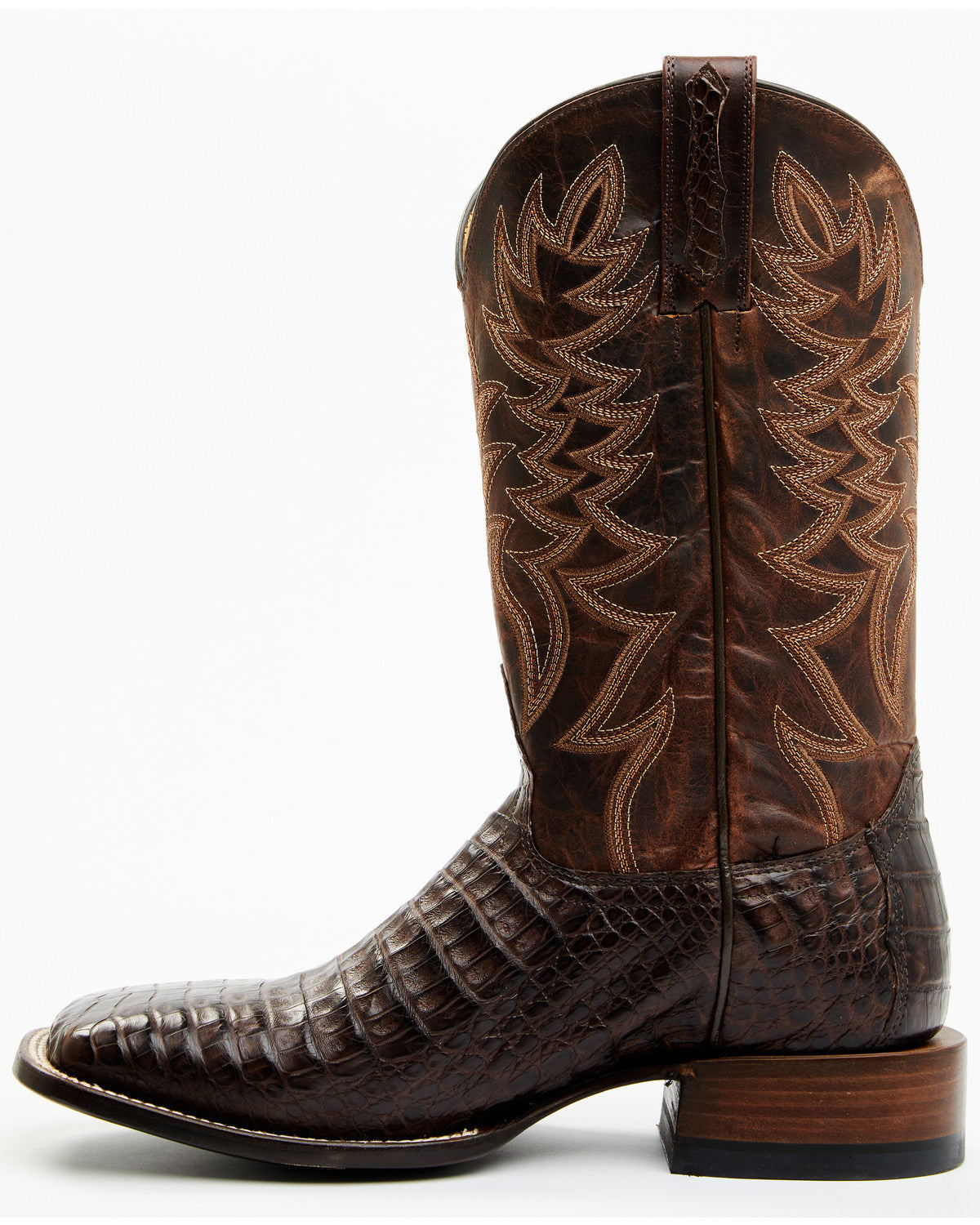 Men's Exotic Caiman Belly Western Boots - Broad Square Toe Brown