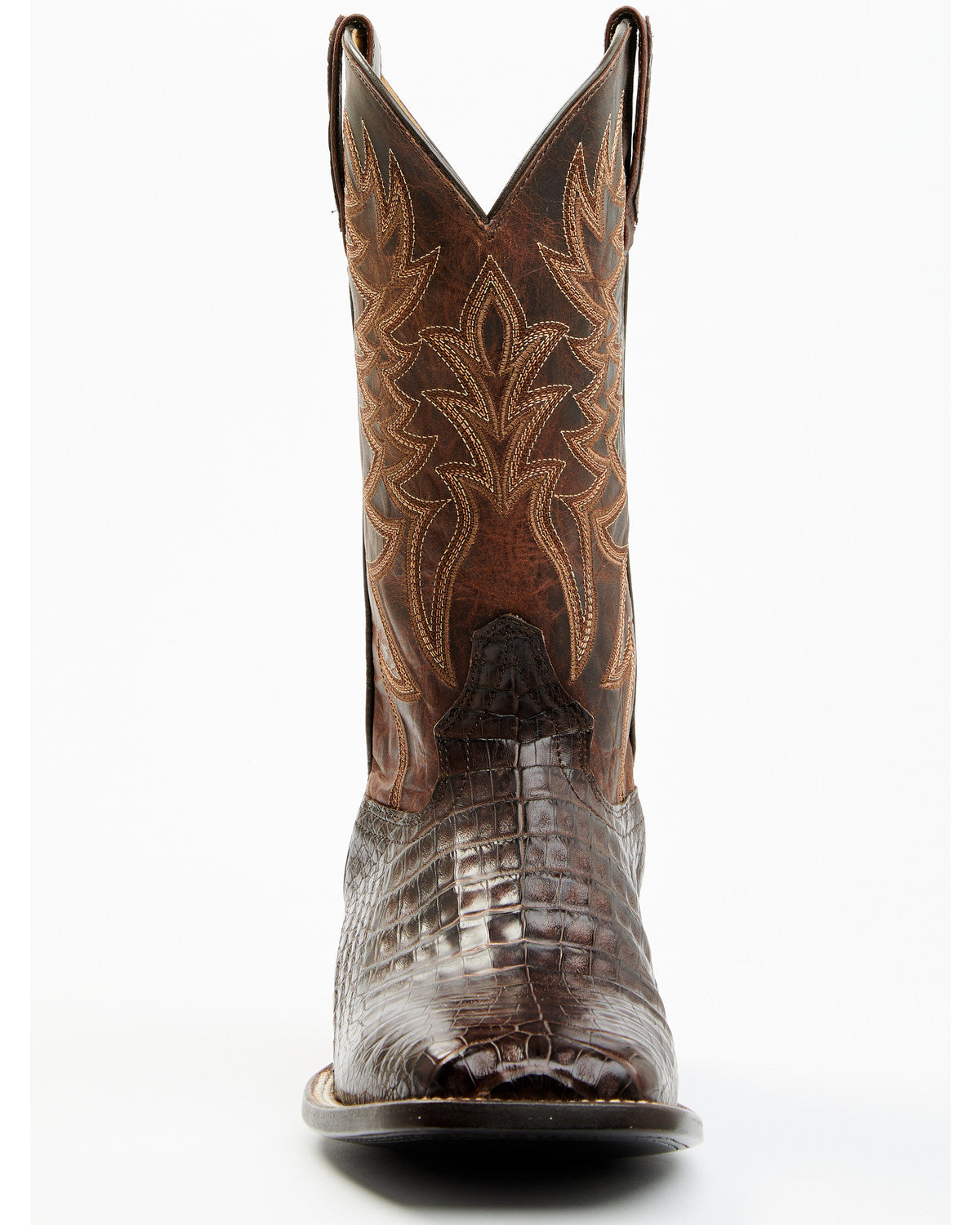 Men's Exotic Caiman Belly Western Boots - Broad Square Toe Brown