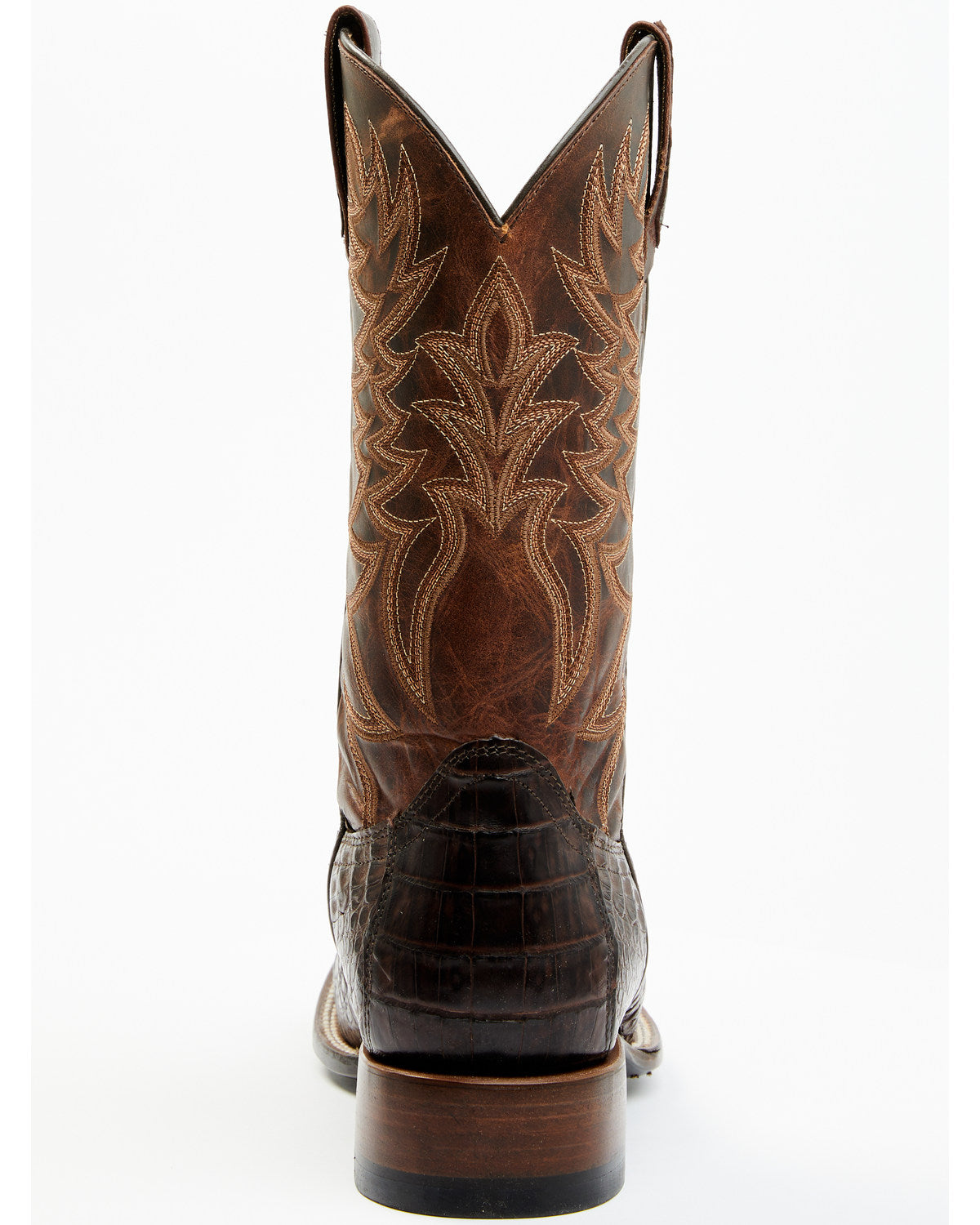 Men's Exotic Caiman Belly Western Boots - Broad Square Toe Brown