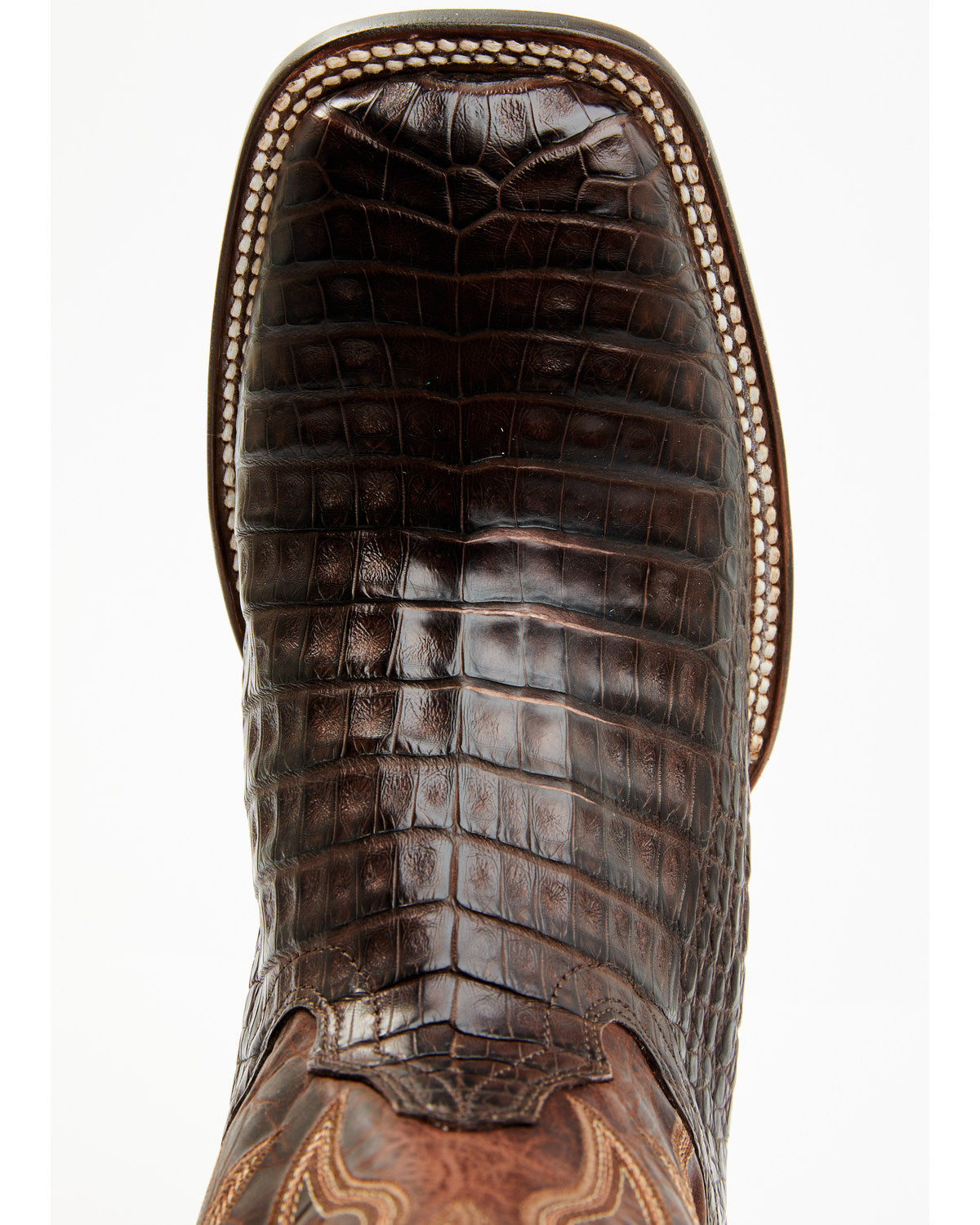 Men's Exotic Caiman Belly Western Boots - Broad Square Toe Brown