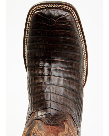 Men's Exotic Caiman Belly Western Boots - Broad Square Toe Brown