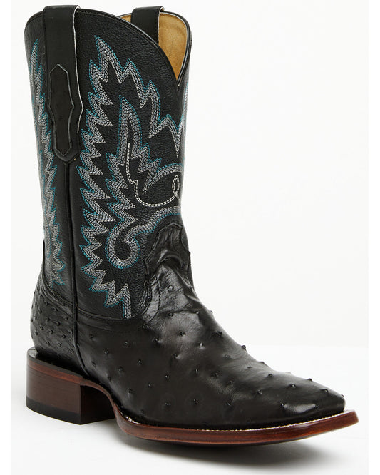 Men's Buzzard Exotic Full Quill Ostrich Western Boots - Bro Black