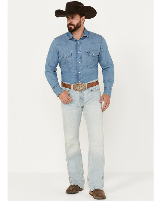 Men's Pioneer Wash Wyatt Slim Bootcut Stretch Denim Jeans Light Wash