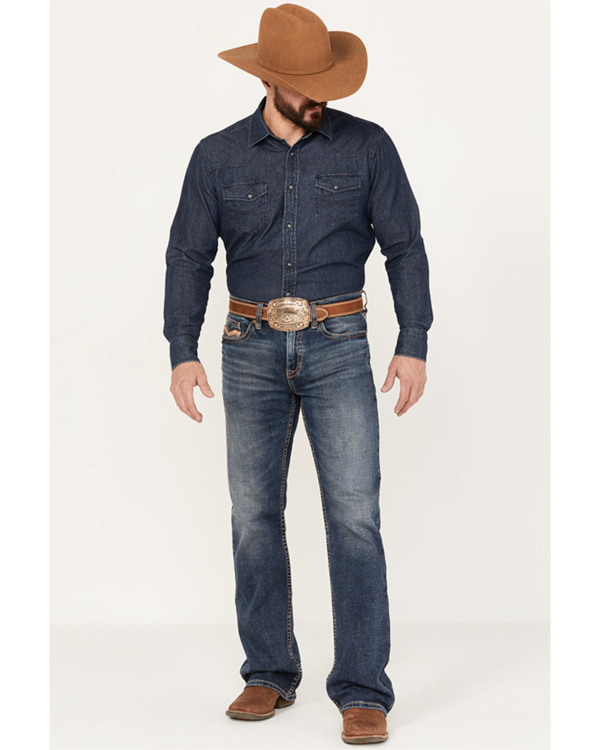 Men's Stonewall Wash Wyatt Slim Bootcut Stretch Denim Jeans Dark Medium Wash