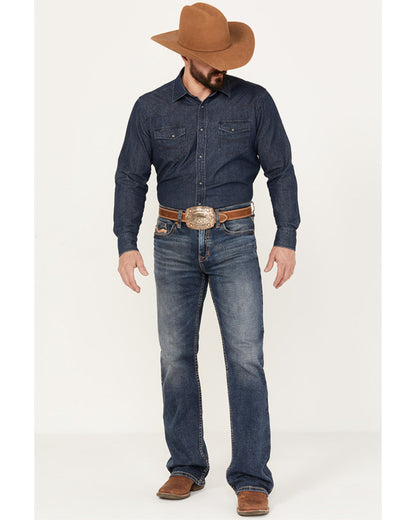 Men's Stonewall Wash Wyatt Slim Bootcut Stretch Denim Jeans Dark Medium Wash