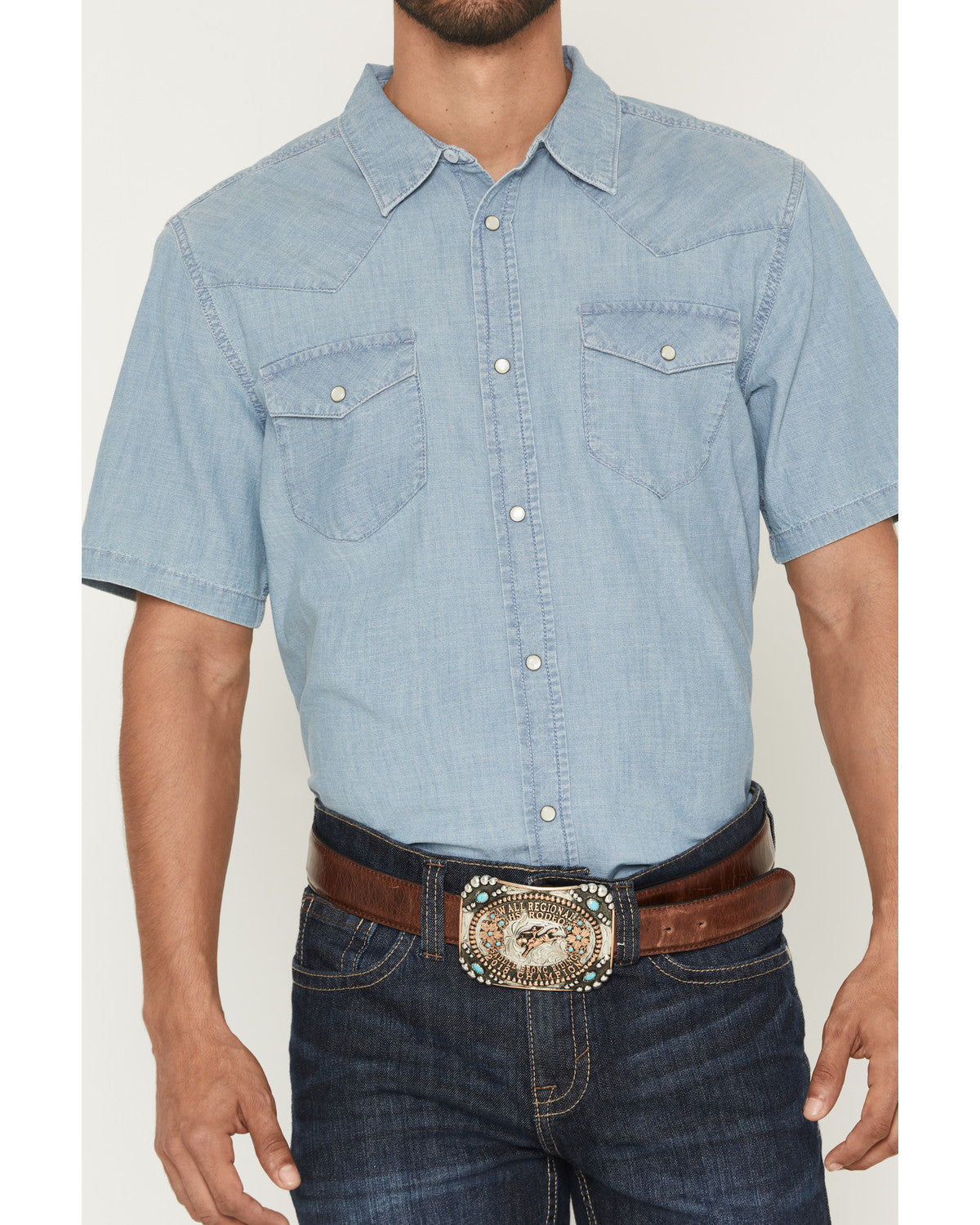 Men's Horizon Chambray Light Wash Short Sleeve Snap Western Light Wash
